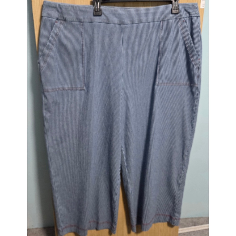 Tribal Womens XXL Blue White Striped Pull On Crop Pants Patch Pockets Stretch
